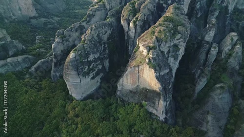 Aerial View of Rock Formations in Meteora, Greece