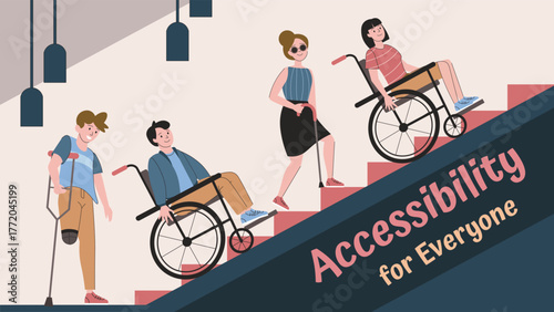 Vector illustration of an accessible building entrance with ramp