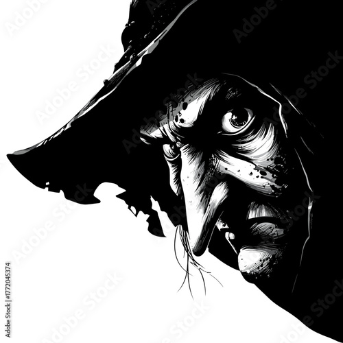 Scary old witch face with warts