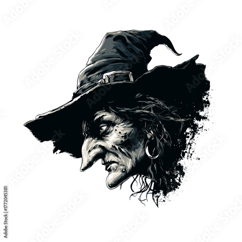 Scary old witch face with warts