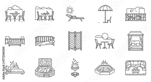 luxury spa icons various outdoor relaxation spots for vacation and wellness designs offering comfort and escape in serene environments
