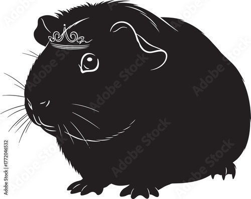 Adorable black guinea pig silhouette with whiskers detailed and cute rodent pet portrait for animal lovers and children