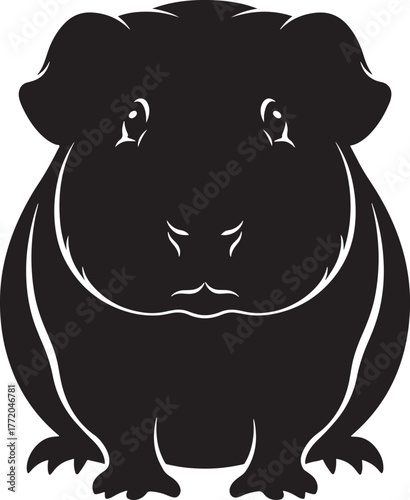 Adorable black guinea pig silhouette cute rodent pet front view adorable companion animal domesticated cavy cute small mammal