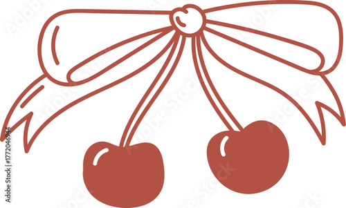 Cherry with Ribbon Outline