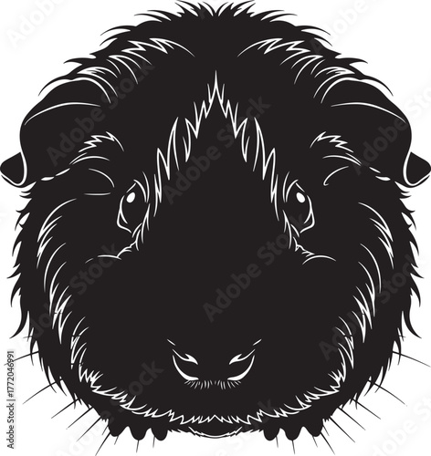 Cute guinea pig portrait black and white line art realistic fur detail charming rodent companion pet
