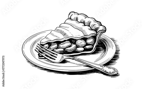 a fruit-filled pie slice on a plate with a fork, symbolizing dessert, comfort, and homemade baking.