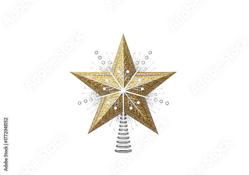 Sparkling golden star Christmas tree topper with decorative beads.