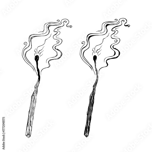 Burnt Wooden Matchstick with Smoke Trail