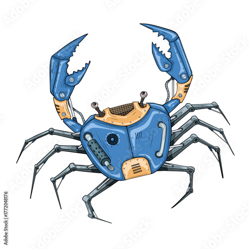 Blue mechanical crab futuristic design