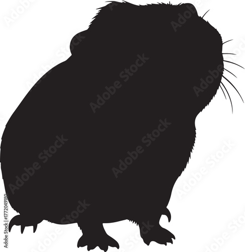 Black silhouette of a cute guinea pig facing right with whiskers detailed showing small paws and ears