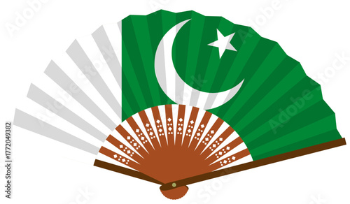 南アジア　国旗　パキスタン　和風　扇子