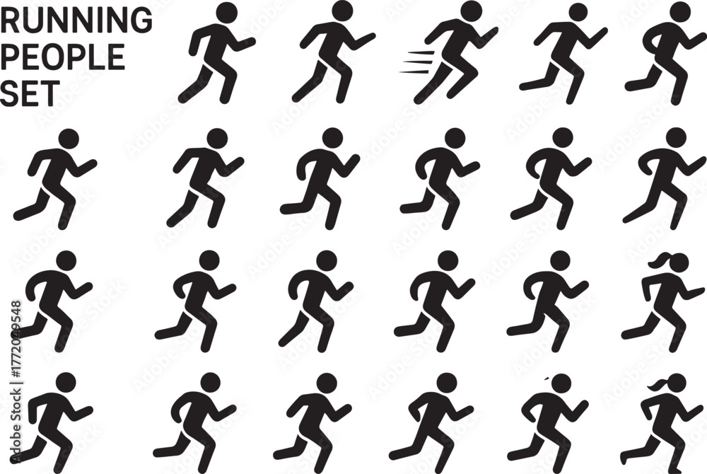 Naklejka premium Diverse running people silhouette set dynamic poses for fitness and sports