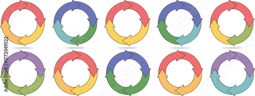 Diverse color wheels displayed in rows and columns showing gradual hue transitions