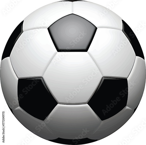 football design with classic soccer ball graphic and red lettering