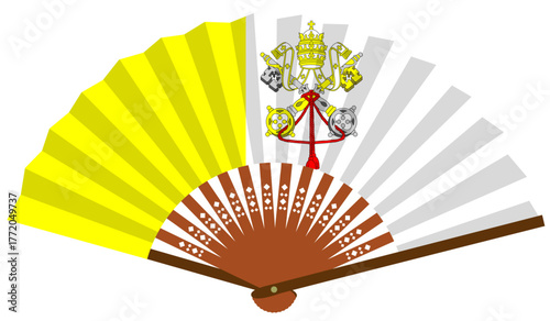 南ヨーロッパ　国旗　バチカン市国　和風　扇子