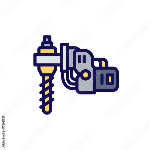 Illustration Vector Power Drill Icon Construction Tool Design for Industry Professional Modern Style Yellow Blue Accents