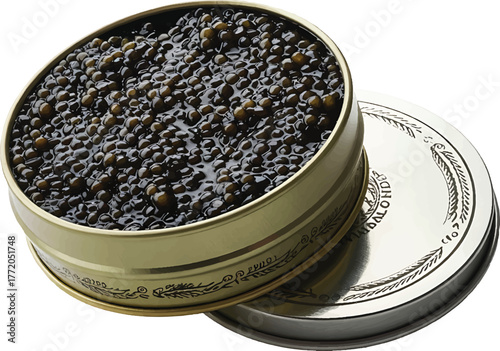 open caviar tin filled Luxurious with black roe food on white