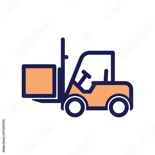 Modern Forklift Vector Icon Illustration with Box Cargo in Peach and Blue Tones Simple Line Art Design