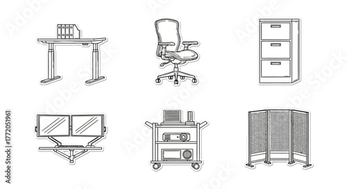 office furniture set a modern desk ergonomic chair and filing cabinet perfect for illustrating workplace comfort and productive interior design concepts.