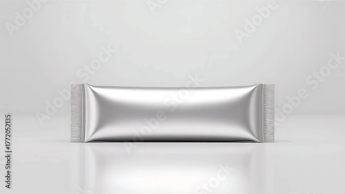 foil snack bar wrapper Shiny silver mockup isolated on white studio background for product design
