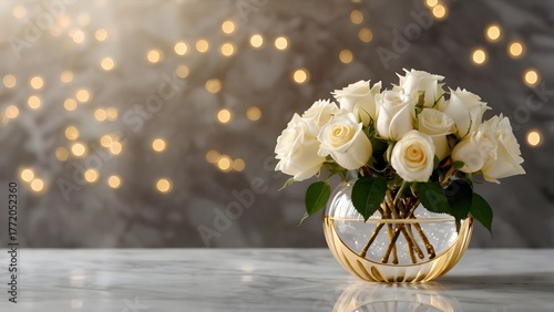 White Roses in Glass Vase Decor