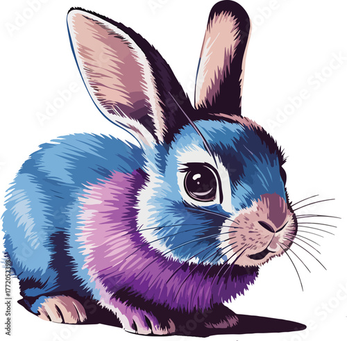 Bunny Whimsical with expressive eyes gentle blue and purple portrait 