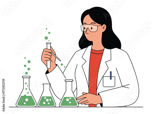 Female Scientist Working with Chemicals Illustration