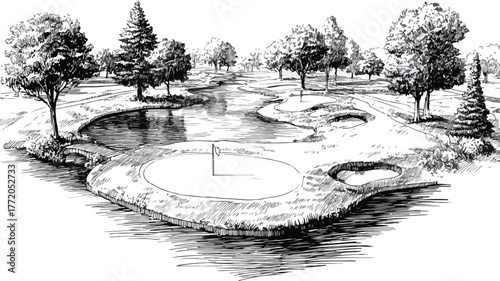 Professional Golf Course Drawing with Golf Course and Cart Path