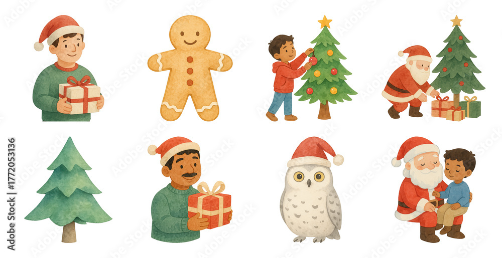 Fototapeta premium PNG Festive holiday characters illustration, element set on transparent background