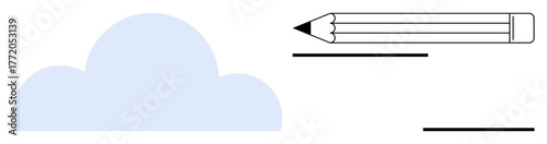A pencil sketching a line next to a blue cloud. Ideal for creativity, writing, sketching, design, imagination, innovation, content creation. Modern and simple flat metaphor