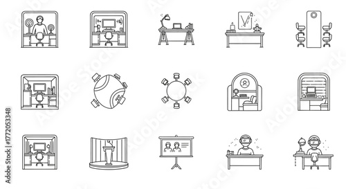 office space planning various types of workspaces for collaboration innovation and productivity in modern office perfect for architecture presentation.