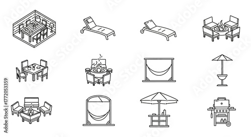 outdoor furniture collection lounge chairs dining tables fire pits hammocks  grills for patio design perfect for backyard decor and relaxation