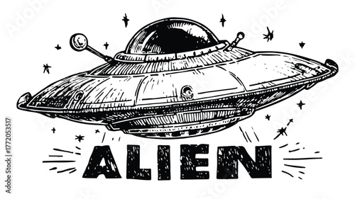 Futuristic Spaceship Design with Alien Theme Vector Illustration