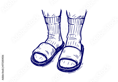 Slippers hand drawn simple sketch vector illustration
