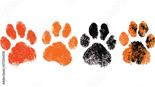 Vibrant Orange and Black Paw Prints Vector Illustration