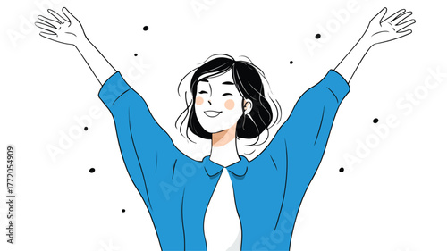Elegant Woman Celebrating with Arms Up Vector Illustration