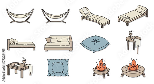 outdoor furniture hammocks loungers and fire pits creating a relaxing backyard escape for leisurely summer days and cozy evenings perfect for lifestyle blog