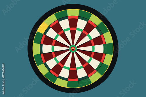 Colorful Dartboard With Red, Green, and Yellow Segments For Game and Sport Decor