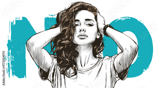 Stressed Businesswoman with Hands on Head and No Word Vector Illustration