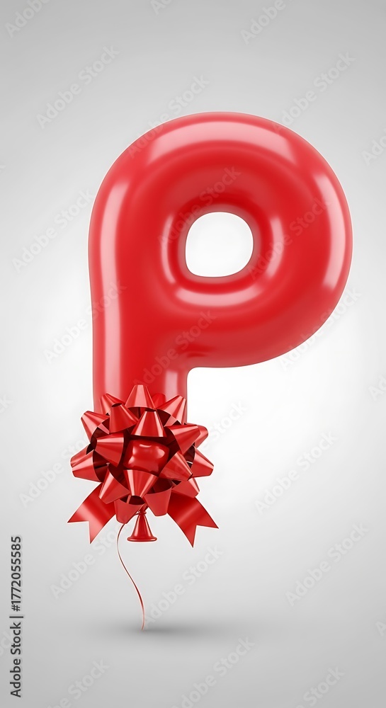 Fototapeta premium Red Balloon Letter P with Bow - Festive Celebration and Decoration.