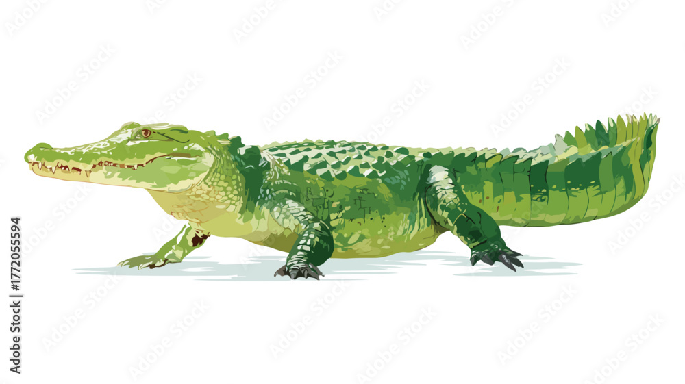 Fototapeta premium Detailed Green Crocodile Flat Vector Icon with Outline for Design Projects