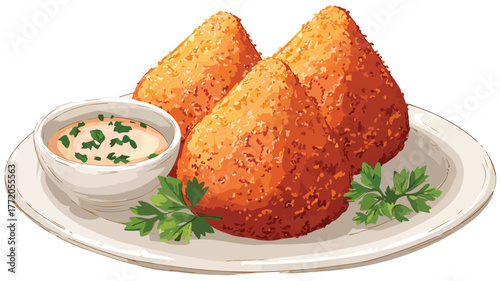 Delicious Deep Fried Brazilian Coxinha Served on Plate Vector Illustration