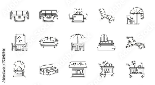 patio furniture set outdoor lounge area with sofa chairs fire pit bar cart for backyard living perfect for entertaining and relaxing.