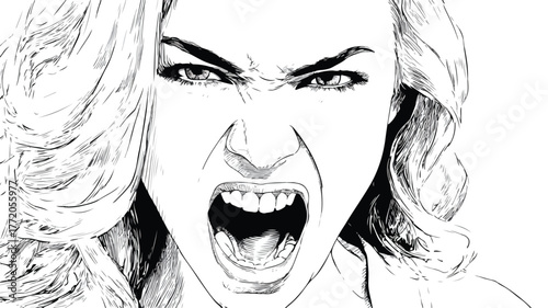 Intense Frustrated Woman Screaming in Rage Vector Illustration