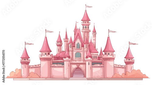 Pink Castle Amusement Park Vector Illustration for Design Projects