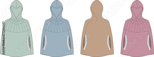 Assorted Pastel Poncho Vectors Fashionable and Cozy Style Elements for Designers