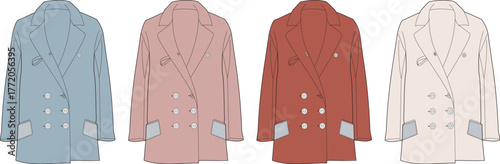 Elegant Array of Double-Breasted Blazer Illustrations in Pastel and Earthy Tones
