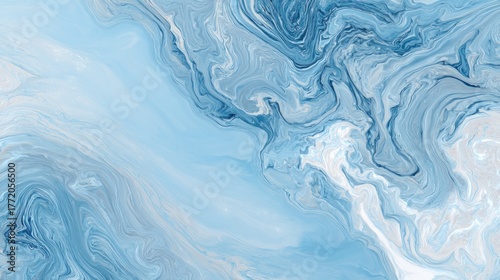 Abstract swirls of light blue, dark blue, and white resembling marble or a flowing fluid
