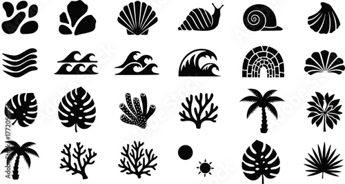 Sun, flowers and plants, floral botanic design templates, modern art prints, surface design. Vector icons in simple floral wavy and doodle style. EPS version.