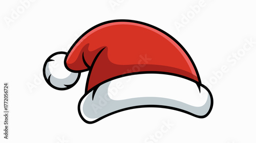 Cartoon illustration of a classic red Santa hat with a white fluffy pom-pom and brim, perfect for Christmas celebrations.